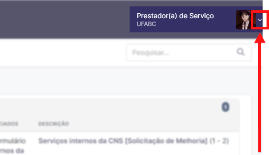 Localização do botão para expandir as opções.