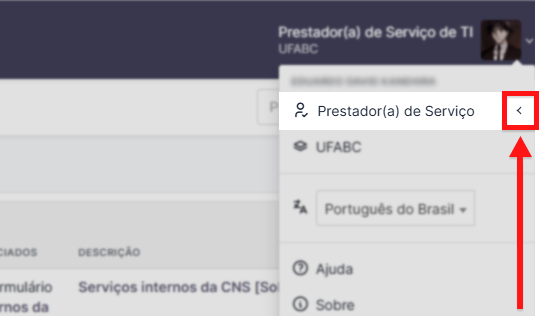Localização do botão para expandir as opções do perfil.
