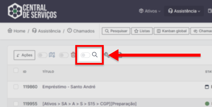 Habilitando os filtros de busca.