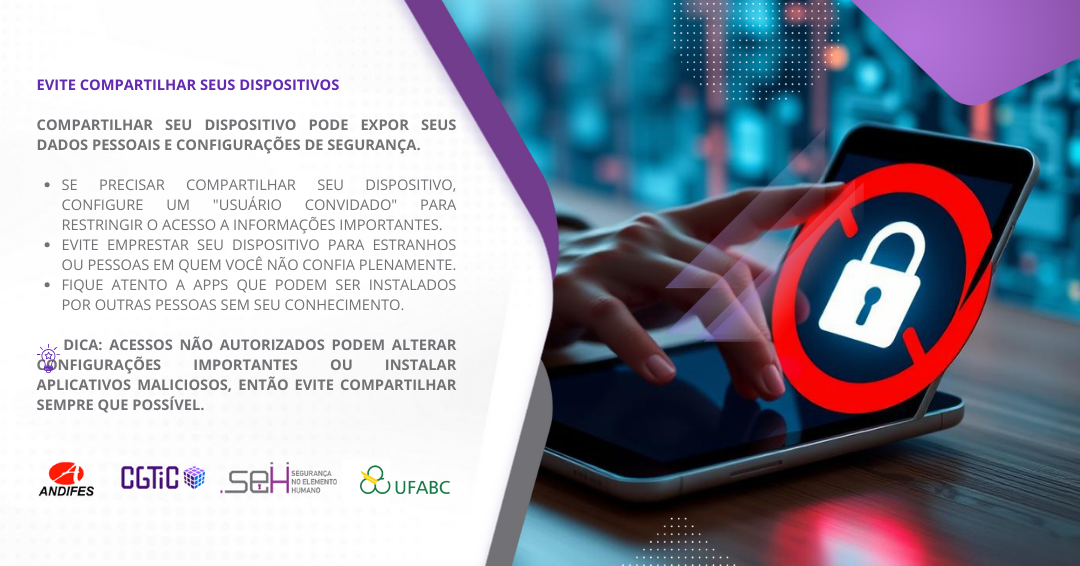 Imagem Evite compartilhar seus dispositivos.