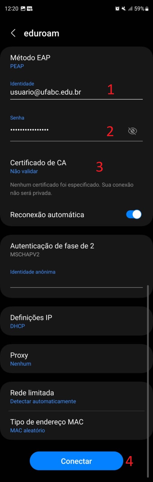 Configurar as informações.