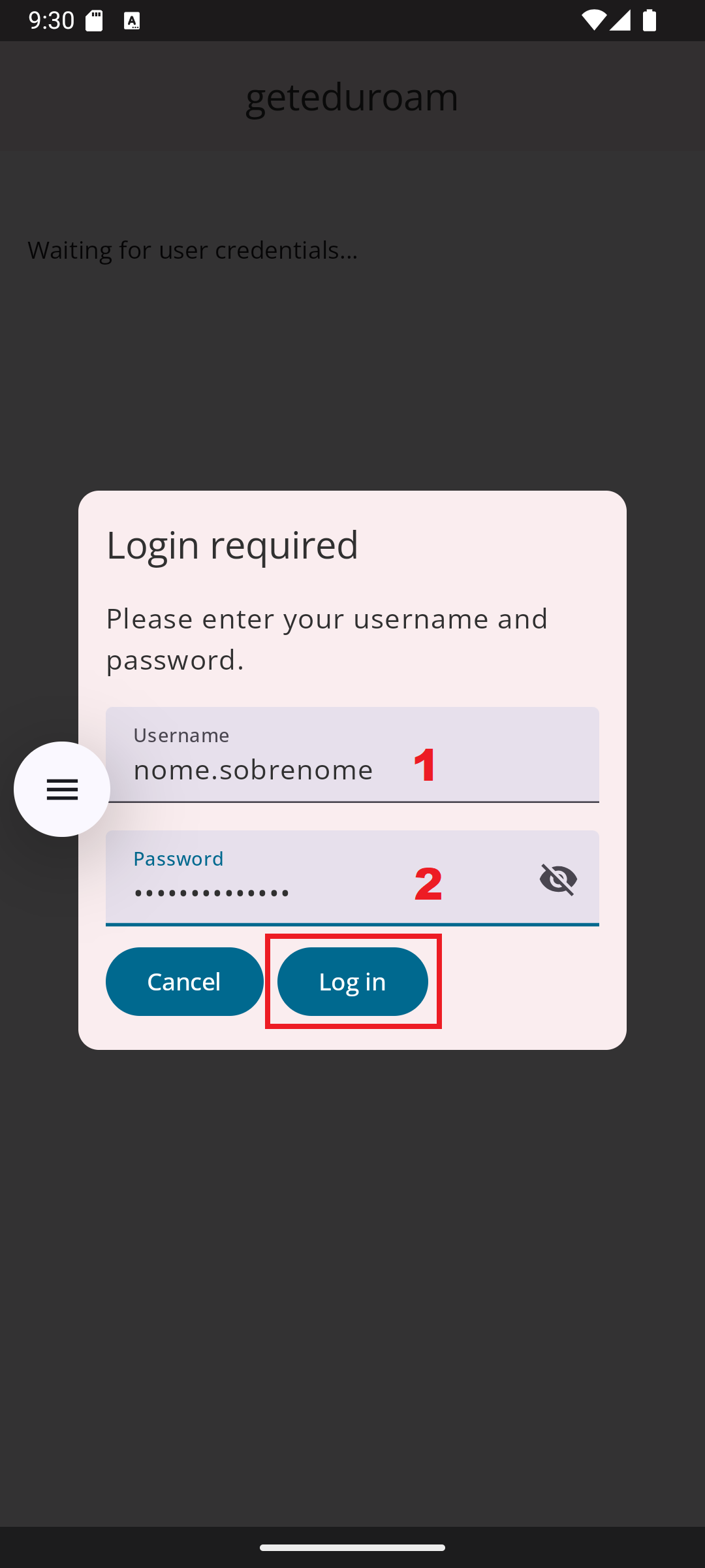 Inserção dos dados utilizados para acesso nos sistemas da UFABC.